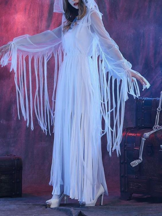 Women's Dresses Halloween Horror Ghost Bride Cosplay Party Costume With Headdress Neck Ring - Maxi Dresses - INS | Online Fashion Free Shipping Clothing, Dresses, Tops, Shoes - 20/08/2021 - Category_Maxi Dresses - color-white