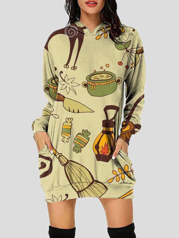 Women's Dresses Halloween Print Hooded Pocket Long Sleeve Dress - Mini Dresses - INS | Online Fashion Free Shipping Clothing, Dresses, Tops, Shoes - 18/09/2021 - 20-30 - Category_Mini Dresses