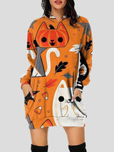 Women's Dresses Halloween Print Hooded Pocket Long Sleeve Dress - Mini Dresses - INS | Online Fashion Free Shipping Clothing, Dresses, Tops, Shoes - 18/09/2021 - 20-30 - Category_Mini Dresses