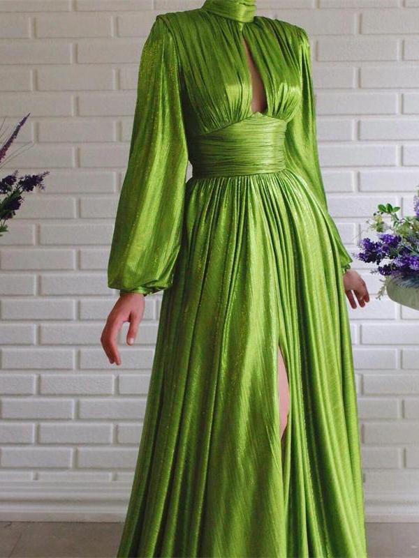 Women's Dresses Halter Hollow Long Sleeve Split Dress - Maxi Dresses - INS | Online Fashion Free Shipping Clothing, Dresses, Tops, Shoes - 08/10/2021 - 40-50 - color-green
