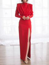 Women's Dresses High Neck Back Hollow Slit Long Sleeve Dress - Maxi Dresses - INS | Online Fashion Free Shipping Clothing, Dresses, Tops, Shoes - 24/11/2021 - color-black - color-red