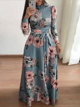 Women's Dresses High Neck Floral Print Tie Long Sleeve Dress - Maxi Dresses - INS | Online Fashion Free Shipping Clothing, Dresses, Tops, Shoes - 10-20 - Category_Maxi Dresses - color-black