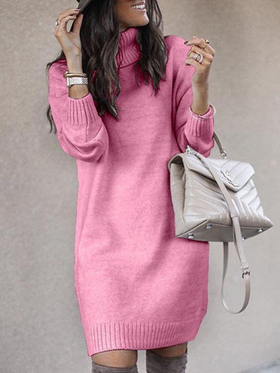 Women's Dresses High Neck Long Sleeve Sweater Dress - Mini Dresses - INS | Online Fashion Free Shipping Clothing, Dresses, Tops, Shoes - 09/11/2021 - 30-40 - color-blue