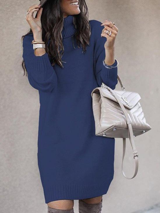 Women's Dresses High Neck Long Sleeve Sweater Dress - Mini Dresses - INS | Online Fashion Free Shipping Clothing, Dresses, Tops, Shoes - 09/11/2021 - 30-40 - color-blue