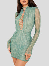 Women's Dresses Hollow Lace-Up Mesh Long Sleeve Dress - Mini Dresses - INS | Online Fashion Free Shipping Clothing, Dresses, Tops, Shoes - 24/08/2021 - 40-50 - Category_Mini Dresses