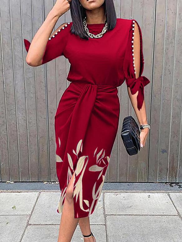 Women's Dresses Hollow Sleeve Printed Casual Midi Dress - Midi Dresses - INS | Online Fashion Free Shipping Clothing, Dresses, Tops, Shoes - 18/09/2021 - 30-40 - Category_Midi Dresses