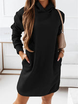 Women's Dresses Hooded Pocket Solid Long Sleeve Dress - Mini Dresses - INS | Online Fashion Free Shipping Clothing, Dresses, Tops, Shoes - 20-30 - 23/09/2021 - color-black