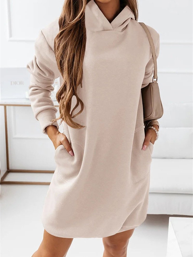 Women's Dresses Hooded Pocket Solid Long Sleeve Dress - Mini Dresses - INS | Online Fashion Free Shipping Clothing, Dresses, Tops, Shoes - 20-30 - 23/09/2021 - color-black