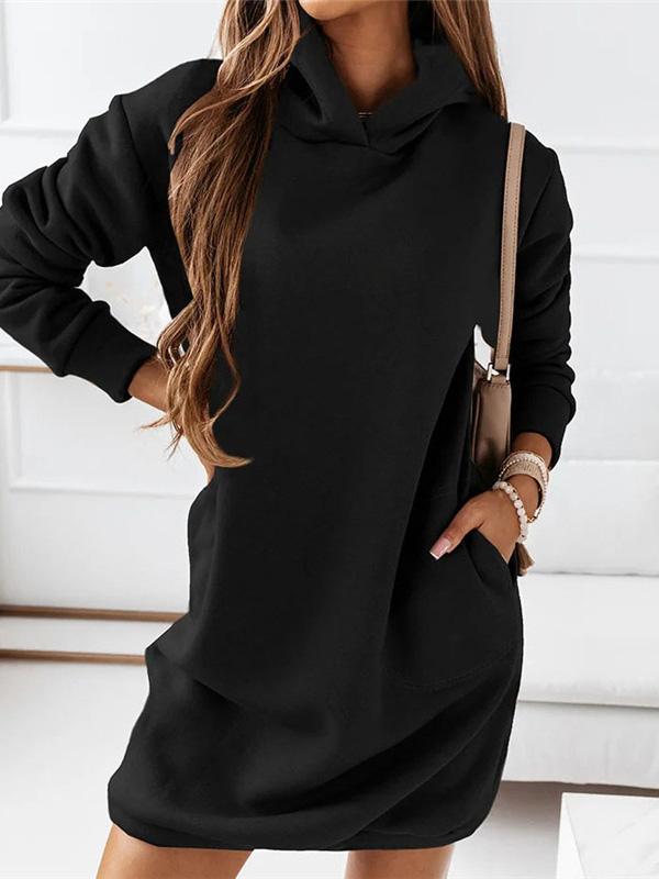 Women's Dresses Hooded Pocket Solid Long Sleeve Dress - Mini Dresses - INS | Online Fashion Free Shipping Clothing, Dresses, Tops, Shoes - 20-30 - 23/09/2021 - color-black