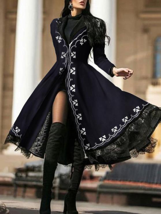 Women's Dresses Lace Retro V-Neck Long Sleeve Dress - Midi Dresses - INS | Online Fashion Free Shipping Clothing, Dresses, Tops, Shoes - 28/10/2021 - 40-50 - color-black