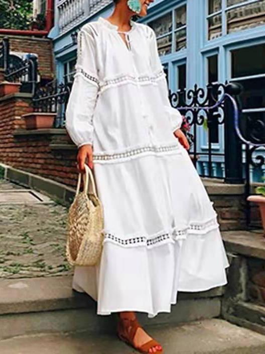 Women's Dresses Lace-Up Lace Stitching Long Sleeve Maxi Dress - Maxi Dresses - INS | Online Fashion Free Shipping Clothing, Dresses, Tops, Shoes - 15/09/2021 - 40-50 - Category_Maxi Dresses
