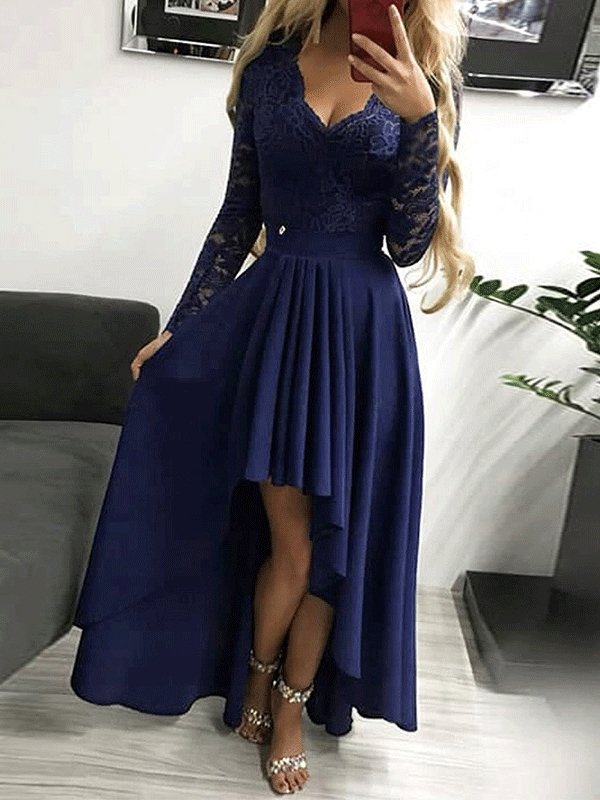 Women's Dresses Lace Wrapped Chest V-neck Long Sleeve Mermaid Dress - Maxi Dresses - INS | Online Fashion Free Shipping Clothing, Dresses, Tops, Shoes - 09/10/2021 - Color_Black - Color_Blue