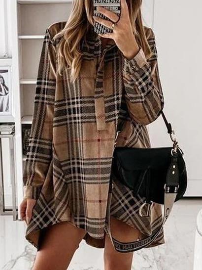 Women's Dresses Lapel Plaid Long Sleeve Shirt Dress - Mini Dresses - INS | Online Fashion Free Shipping Clothing, Dresses, Tops, Shoes - 11/11/2021 - 20-30 - Casual Dresses