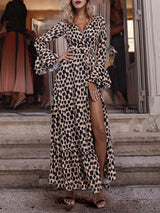 Women's Dresses Leopard Print Slit Long Sleeve Dress - Maxi Dresses - INS | Online Fashion Free Shipping Clothing, Dresses, Tops, Shoes - 28/09/2021 - 40-50 - color-black