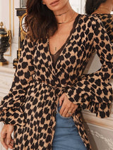 Women's Dresses Leopard Print Slit Long Sleeve Dress - Maxi Dresses - INS | Online Fashion Free Shipping Clothing, Dresses, Tops, Shoes - 28/09/2021 - 40-50 - color-black