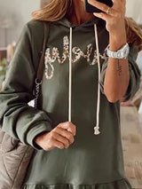 Women's Dresses Letter Print Hooded Long Sleeve Sweatshirt Dress - Mini Dresses - INS | Online Fashion Free Shipping Clothing, Dresses, Tops, Shoes - 23/09/2021 - 30-40 - color-green