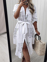 Women's Dresses Letter Print Pocket Long Sleeve Shirt Dress - Midi Dresses - INS | Online Fashion Free Shipping Clothing, Dresses, Tops, Shoes - 14/09/2021 - 30-40 - Category_Midi Dresses