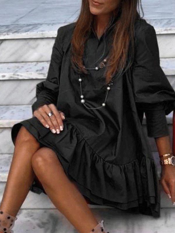 Women's Dresses Long Sleeve Back Ruffled Mini Dress - Mini Dresses - INS | Online Fashion Free Shipping Clothing, Dresses, Tops, Shoes - 09/11/2021 - 30-40 - color-black