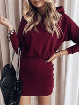 Women's Dresses Long Sleeve Buttocks Solid Hooded Dress - Mini Dresses - INS | Online Fashion Free Shipping Clothing, Dresses, Tops, Shoes - 18/09/2021 - 20-30 - Category_Mini Dresses