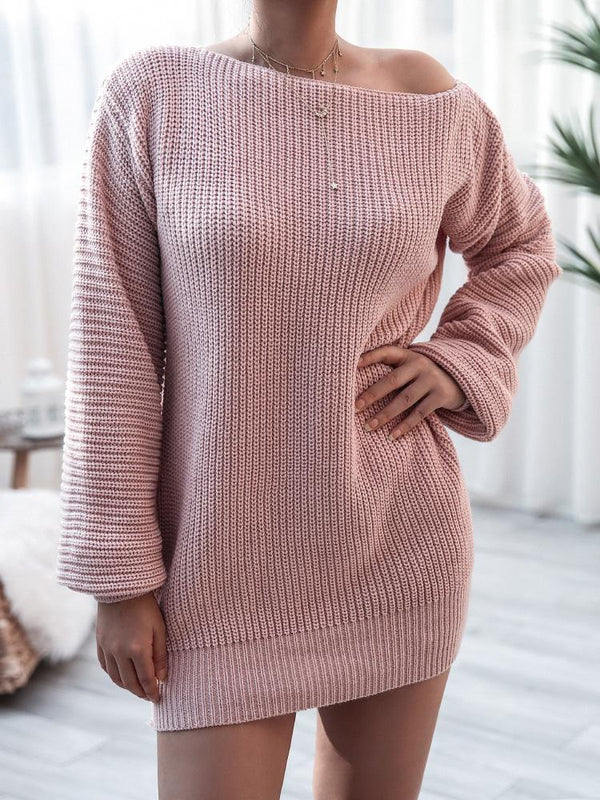 Women's Dresses Long Sleeve One-Neck Loose Knit Sweater Dress - Mini Dresses - INS | Online Fashion Free Shipping Clothing, Dresses, Tops, Shoes - 19/08/2021 - 30-40 - Category_Mini Dresses