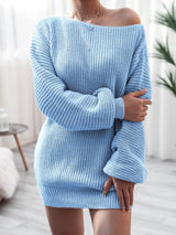 Women's Dresses Long Sleeve One-Neck Loose Knit Sweater Dress - Mini Dresses - INS | Online Fashion Free Shipping Clothing, Dresses, Tops, Shoes - 19/08/2021 - 30-40 - Category_Mini Dresses