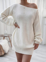 Women's Dresses Long Sleeve One-Neck Loose Knit Sweater Dress - Mini Dresses - INS | Online Fashion Free Shipping Clothing, Dresses, Tops, Shoes - 19/08/2021 - 30-40 - Category_Mini Dresses