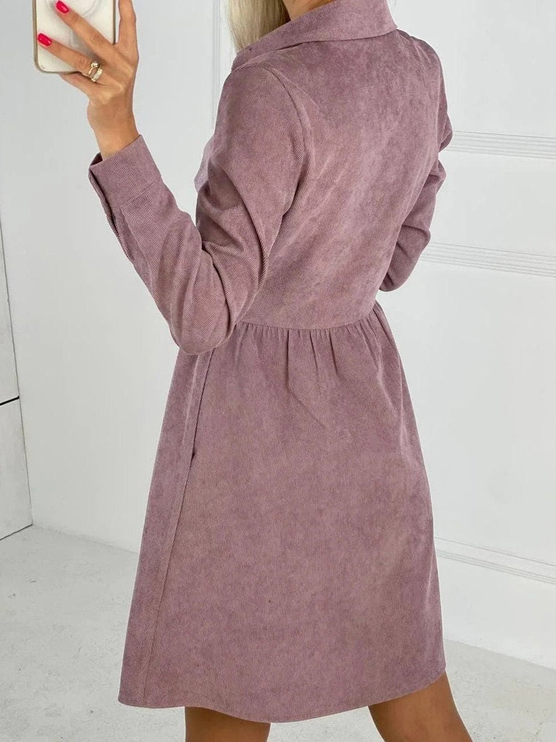 Women's Dresses Long Sleeve Single-Breasted Corduroy Shirt Dress - Midi Dresses - INS | Online Fashion Free Shipping Clothing, Dresses, Tops, Shoes - 13/09/2021 - 20-30 - Category_Midi Dresses