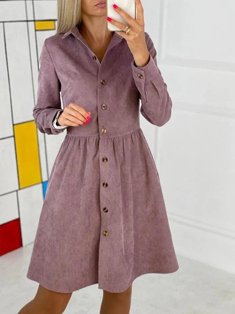 Women's Dresses Long Sleeve Single-Breasted Corduroy Shirt Dress - Midi Dresses - INS | Online Fashion Free Shipping Clothing, Dresses, Tops, Shoes - 13/09/2021 - 20-30 - Category_Midi Dresses