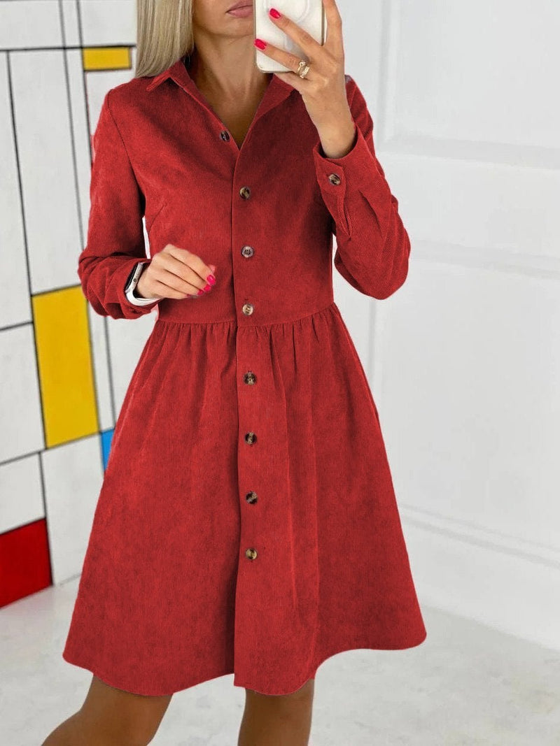 Women's Dresses Long Sleeve Single-Breasted Corduroy Shirt Dress - Midi Dresses - INS | Online Fashion Free Shipping Clothing, Dresses, Tops, Shoes - 13/09/2021 - 20-30 - Category_Midi Dresses