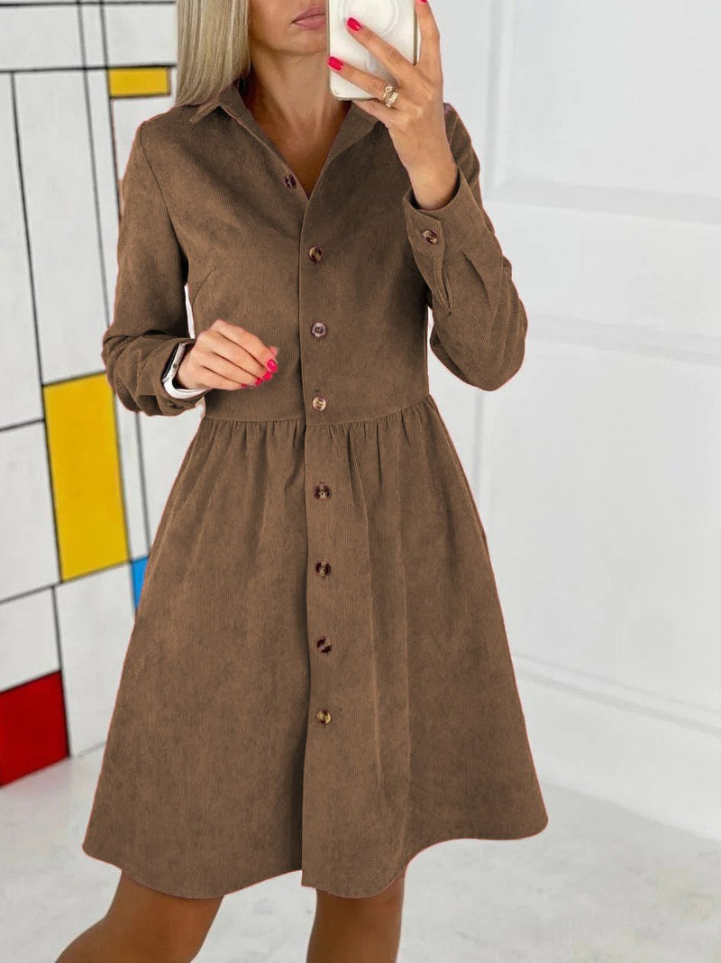 Women's Dresses Long Sleeve Single-Breasted Corduroy Shirt Dress - Midi Dresses - INS | Online Fashion Free Shipping Clothing, Dresses, Tops, Shoes - 13/09/2021 - 20-30 - Category_Midi Dresses