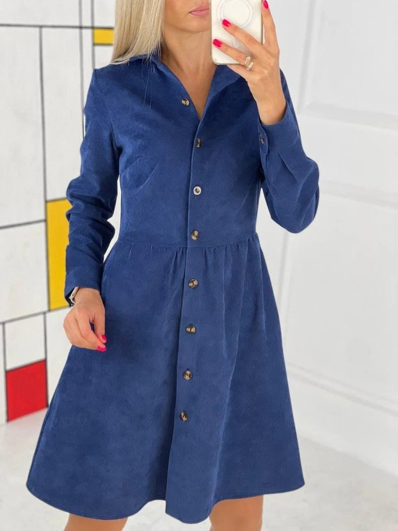 Women's Dresses Long Sleeve Single-Breasted Corduroy Shirt Dress - Midi Dresses - INS | Online Fashion Free Shipping Clothing, Dresses, Tops, Shoes - 13/09/2021 - 20-30 - Category_Midi Dresses