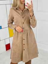 Women's Dresses Long Sleeve Single-Breasted Corduroy Shirt Dress - Midi Dresses - INS | Online Fashion Free Shipping Clothing, Dresses, Tops, Shoes - 13/09/2021 - 20-30 - Category_Midi Dresses