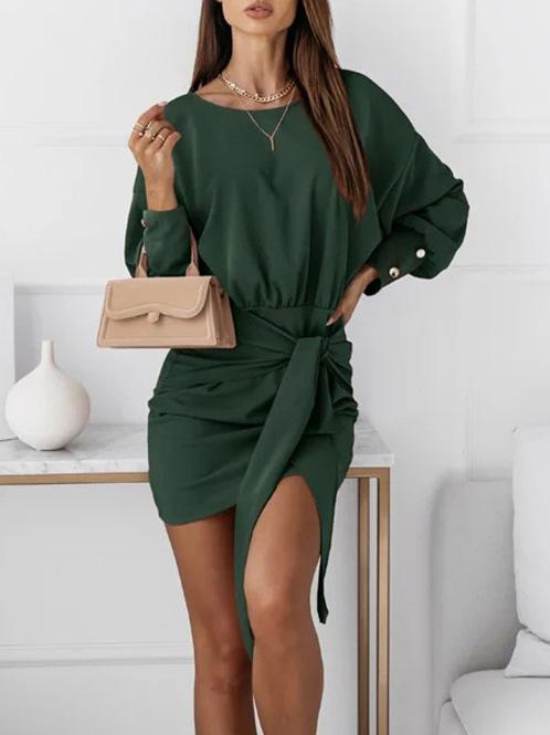 Women's Dresses Long Sleeve Solid Slim Round Neck Dress - Mini Dresses - INS | Online Fashion Free Shipping Clothing, Dresses, Tops, Shoes - 20-30 - 30/08/2021 - Category_Mini Dresses