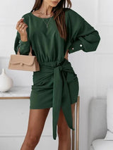 Women's Dresses Long Sleeve Solid Slim Round Neck Dress - Mini Dresses - INS | Online Fashion Free Shipping Clothing, Dresses, Tops, Shoes - 20-30 - 30/08/2021 - Category_Mini Dresses