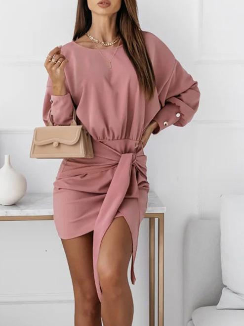 Women's Dresses Long Sleeve Solid Slim Round Neck Dress - Mini Dresses - INS | Online Fashion Free Shipping Clothing, Dresses, Tops, Shoes - 20-30 - 30/08/2021 - Category_Mini Dresses