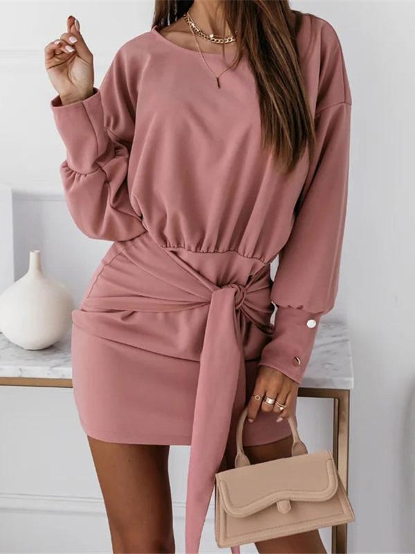 Women's Dresses Long Sleeve Solid Slim Round Neck Dress - Mini Dresses - INS | Online Fashion Free Shipping Clothing, Dresses, Tops, Shoes - 20-30 - 30/08/2021 - Category_Mini Dresses