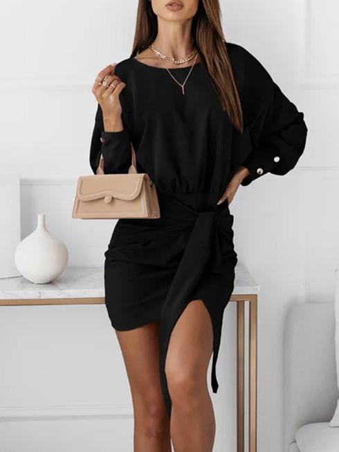 Women's Dresses Long Sleeve Solid Slim Round Neck Dress - Mini Dresses - INS | Online Fashion Free Shipping Clothing, Dresses, Tops, Shoes - 20-30 - 30/08/2021 - Category_Mini Dresses