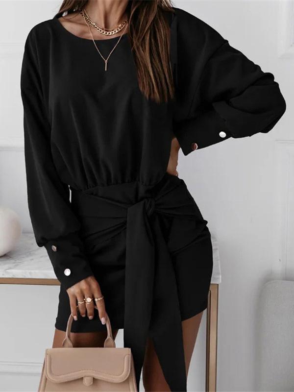 Women's Dresses Long Sleeve Solid Slim Round Neck Dress - Mini Dresses - INS | Online Fashion Free Shipping Clothing, Dresses, Tops, Shoes - 20-30 - 30/08/2021 - Category_Mini Dresses