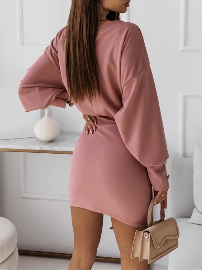 Women's Dresses Long Sleeve Solid Slim Round Neck Dress - Mini Dresses - INS | Online Fashion Free Shipping Clothing, Dresses, Tops, Shoes - 20-30 - 30/08/2021 - Category_Mini Dresses