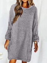 Women's Dresses Loose Round Neck Long Sleeve Plush Dress - Midi Dresses - INS | Online Fashion Free Shipping Clothing, Dresses, Tops, Shoes - 07/09/2021 - 20-30 - Category_Midi Dresses