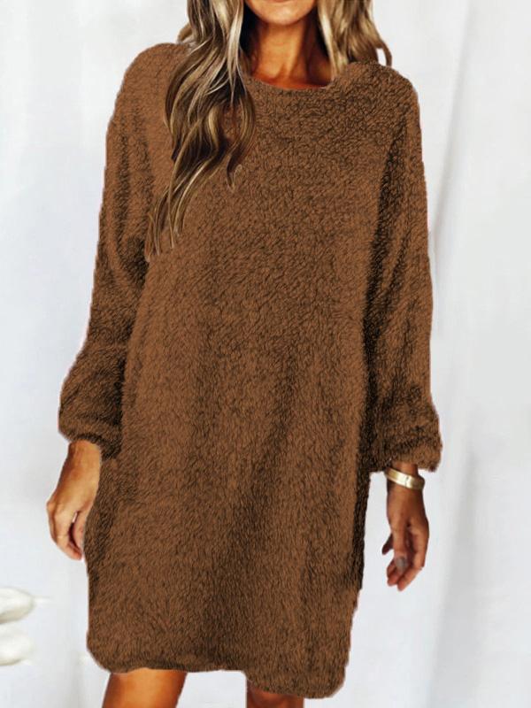 Women's Dresses Loose Round Neck Long Sleeve Plush Dress - Midi Dresses - INS | Online Fashion Free Shipping Clothing, Dresses, Tops, Shoes - 07/09/2021 - 20-30 - Category_Midi Dresses