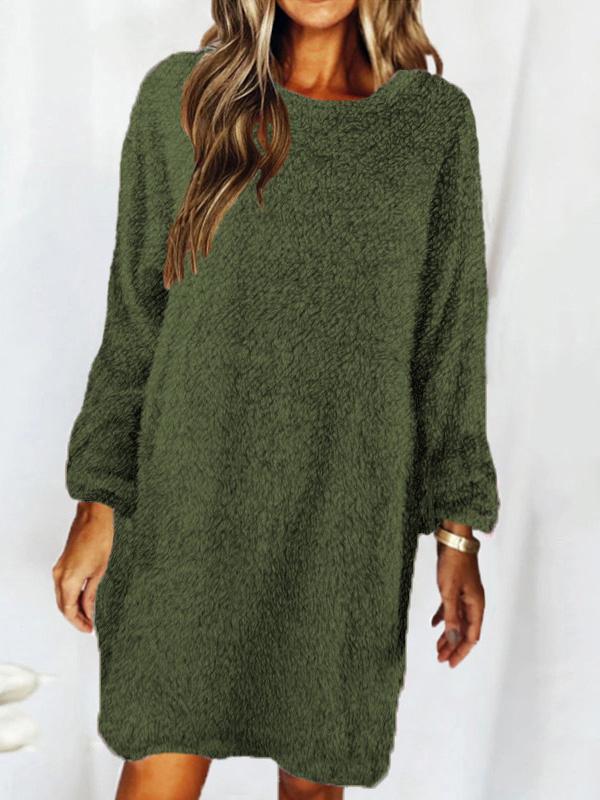 Women's Dresses Loose Round Neck Long Sleeve Plush Dress - Midi Dresses - INS | Online Fashion Free Shipping Clothing, Dresses, Tops, Shoes - 07/09/2021 - 20-30 - Category_Midi Dresses