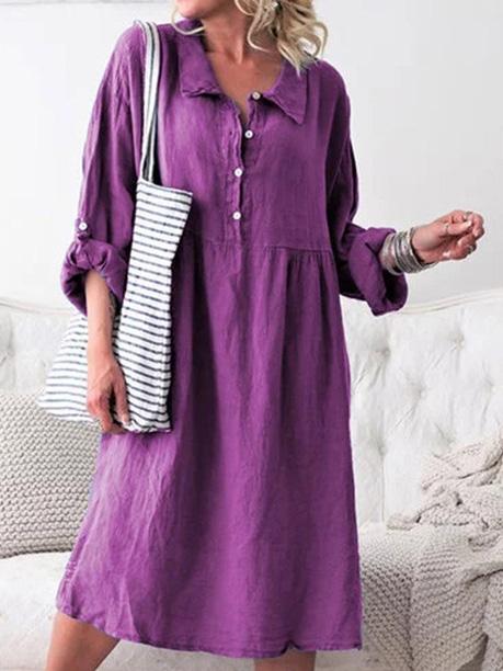 Women's Dresses Loose Shirt Collar Button Long Sleeve Midi Dress - Midi Dresses - INS | Online Fashion Free Shipping Clothing, Dresses, Tops, Shoes - 20-30 - 27/08/2021 - Category_Midi Dresses