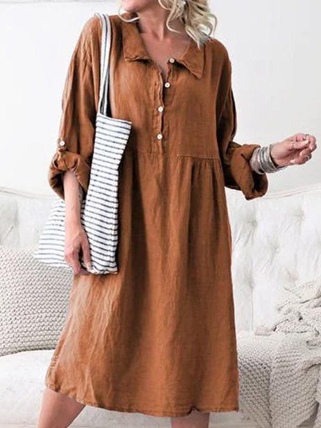 Women's Dresses Loose Shirt Collar Button Long Sleeve Midi Dress - Midi Dresses - INS | Online Fashion Free Shipping Clothing, Dresses, Tops, Shoes - 20-30 - 27/08/2021 - Category_Midi Dresses