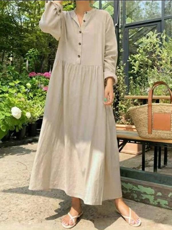 Women's Dresses Loose Stand Collar Button Long Sleeve Dress - Maxi Dresses - INS | Online Fashion Free Shipping Clothing, Dresses, Tops, Shoes - 07/09/2021 - 30-40 - Category_Maxi Dresses