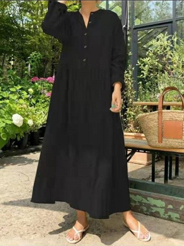 Women's Dresses Loose Stand Collar Button Long Sleeve Dress - Maxi Dresses - INS | Online Fashion Free Shipping Clothing, Dresses, Tops, Shoes - 07/09/2021 - 30-40 - Category_Maxi Dresses