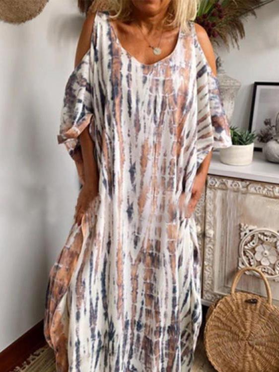 Women's Dresses Loose Tie-Dye Printed Off-The-Shoulder Long Sleeve Dress - Maxi Dresses - INS | Online Fashion Free Shipping Clothing, Dresses, Tops, Shoes - 07/09/2021 - 30-40 - Category_Maxi Dresses