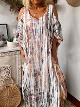 Women's Dresses Loose Tie-Dye Printed Off-The-Shoulder Long Sleeve Dress - Maxi Dresses - INS | Online Fashion Free Shipping Clothing, Dresses, Tops, Shoes - 07/09/2021 - 30-40 - Category_Maxi Dresses