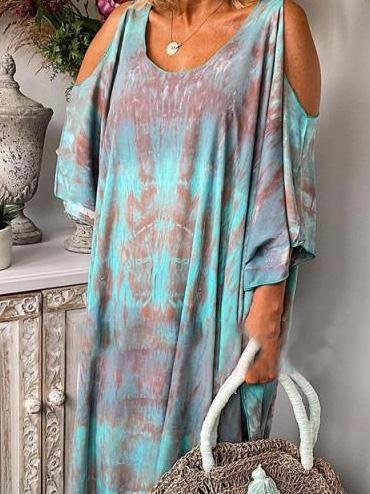 Women's Dresses Loose Tie-Dye Printed Off-The-Shoulder Long Sleeve Dress - Maxi Dresses - INS | Online Fashion Free Shipping Clothing, Dresses, Tops, Shoes - 07/09/2021 - 30-40 - Category_Maxi Dresses