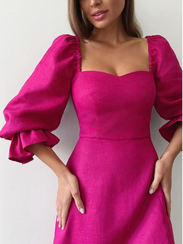 Women's Dresses One-Line Neck Princess Sleeve Split Dress - Midi Dresses - INS | Online Fashion Free Shipping Clothing, Dresses, Tops, Shoes - 02/09/2021 - 30-40 - Category_Midi Dresses